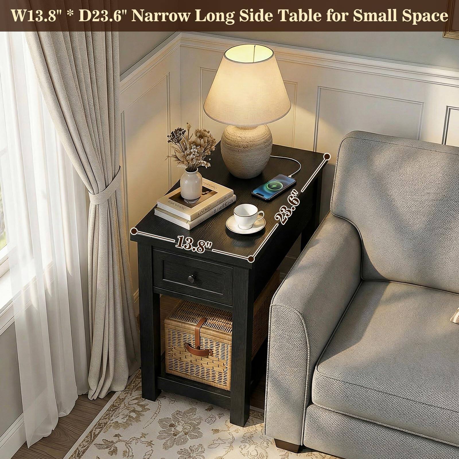 W13.8" * D23.6" Narrow Long Side Table for Small Space