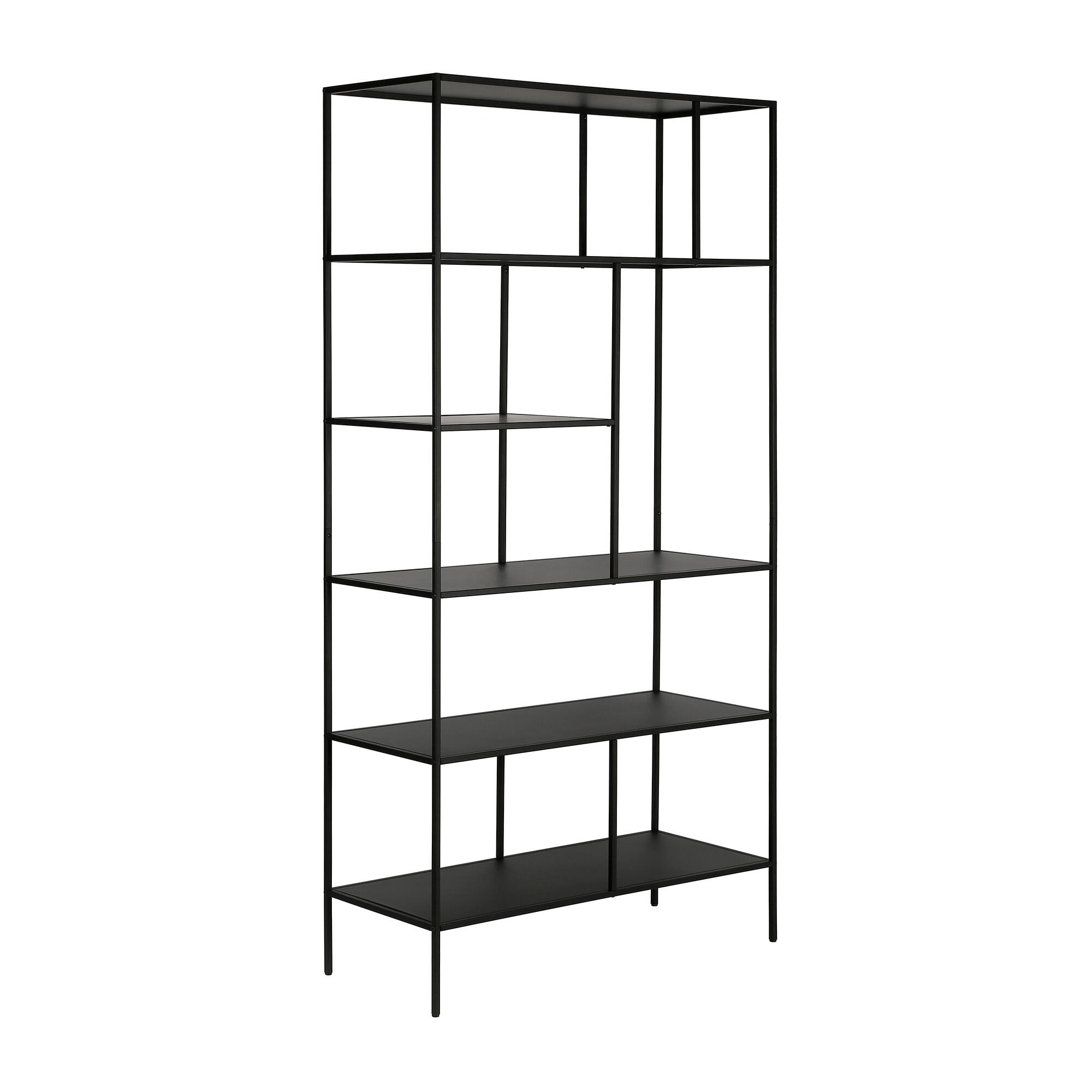 Angle. Hudson&Canal - Winthrop 72" Tall Bookcase - Blackened Bronze.