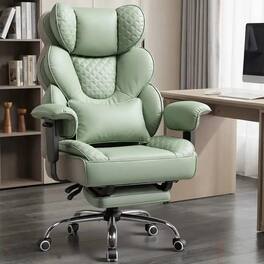Comhoma - Big Tall Leather Ergonomic Office Chair With Retractable Footrest For Heavy Duty Comfort - Black