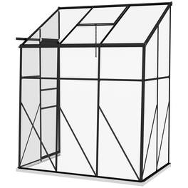 Outsunny - 6' x 4' Lean-to Polycarbonate Greenhouse, Walk-in Hobby Green House with Sliding Door, 5-Level Roof Vent, Rain Gutter