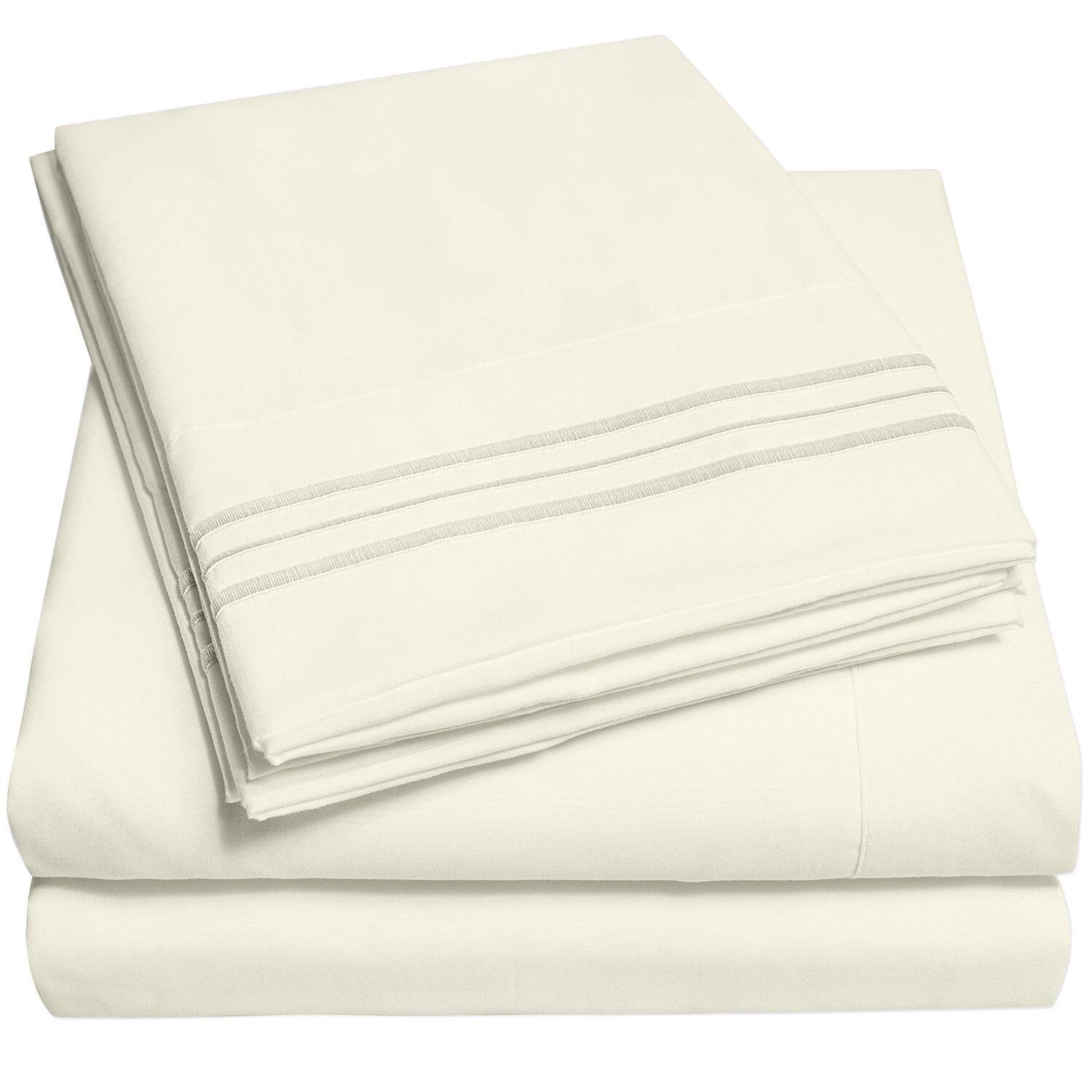 Angle. Sweet Home Collection - 18"-24" Extra Deep Pocket, 4-Piece Bed Sheets Set, Queen - Ivory.