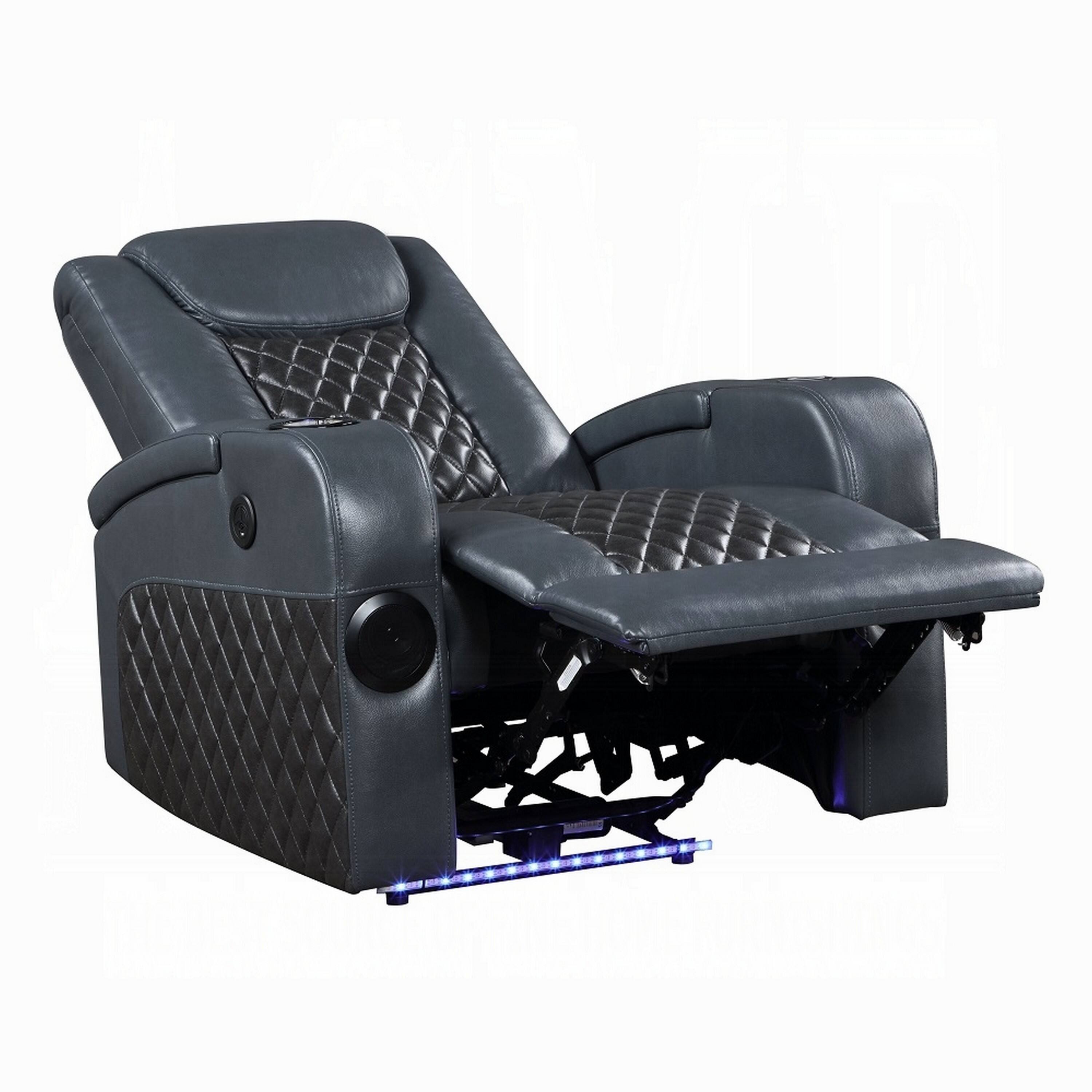 Left. Manhattan Lane - Liza Power Motion Recliner Chair, tooth  Faux Leather - Gray, Black.