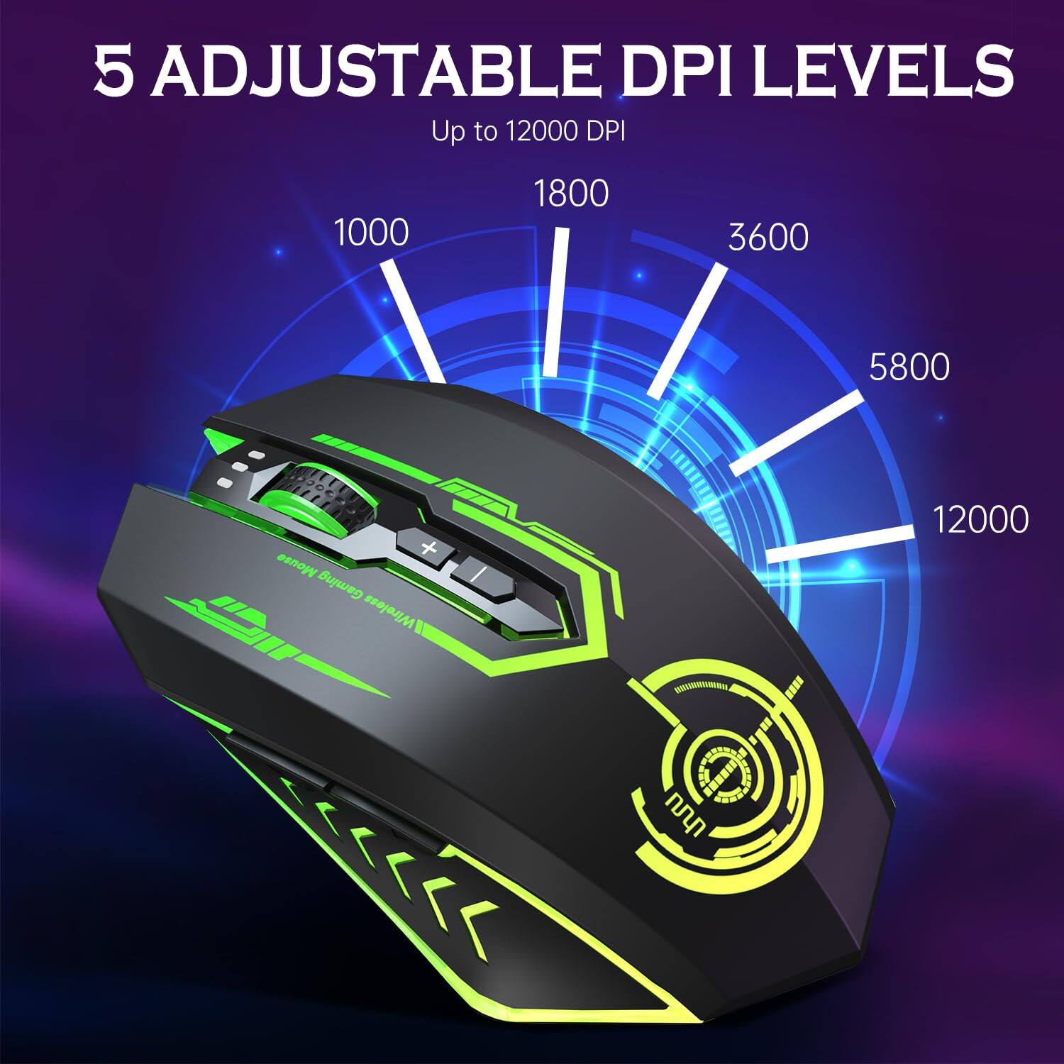5 Adjustable DPI Levels  
Up to 12000 DPI  
1000 1800 3600 5800 12000