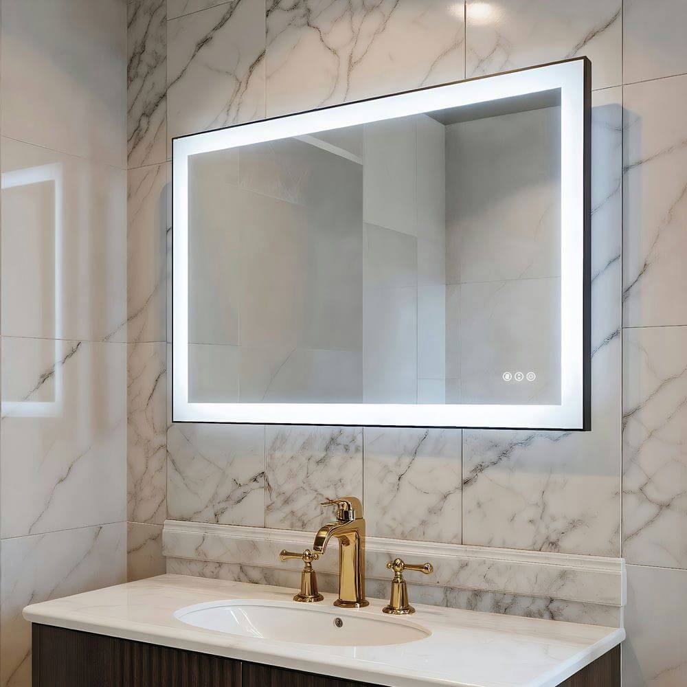Alt View 8. Kadyn - 48x32 Inch Extra Wide Rectangle LED Bathroom Mirror with Black Frame - Black.