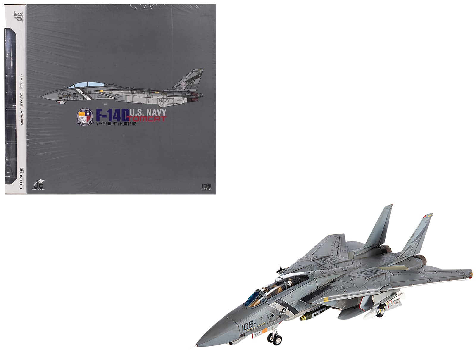 Grumman F-14D Tomcat Fighter Aircraft "VF-2 Bounty Hunters NE106" 2002 US Navy 1/72 Diecast Model by JC Wings - Gray