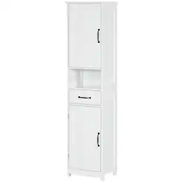 Kleankin - Slim Bathroom Storage Cabinet, Tall Bathroom Cabinet, Linen Tower with Open Shelf, Drawer, Recessed Doors - White