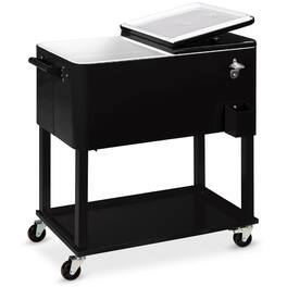 Best Choice Products - 80qt Steel Rolling Cooler Cart w/ Bottle Opener, Catch Tray, Drain Plug, Locking Wheels - Black