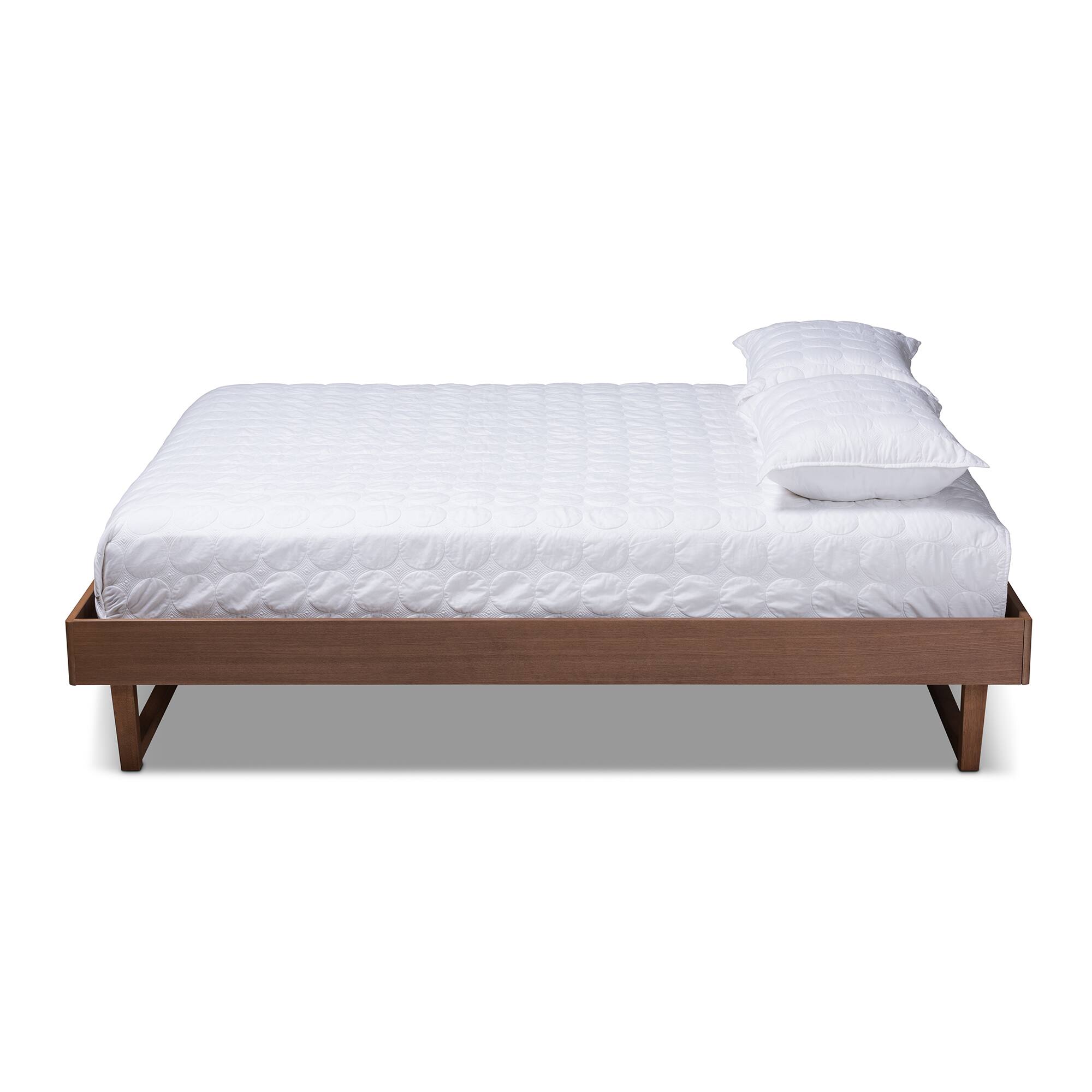 Angle. Baxton Studio - Liliya Mid-Century Modern Walnut Brown Finished Wood Platform Bed Frame - Ash Walnut.