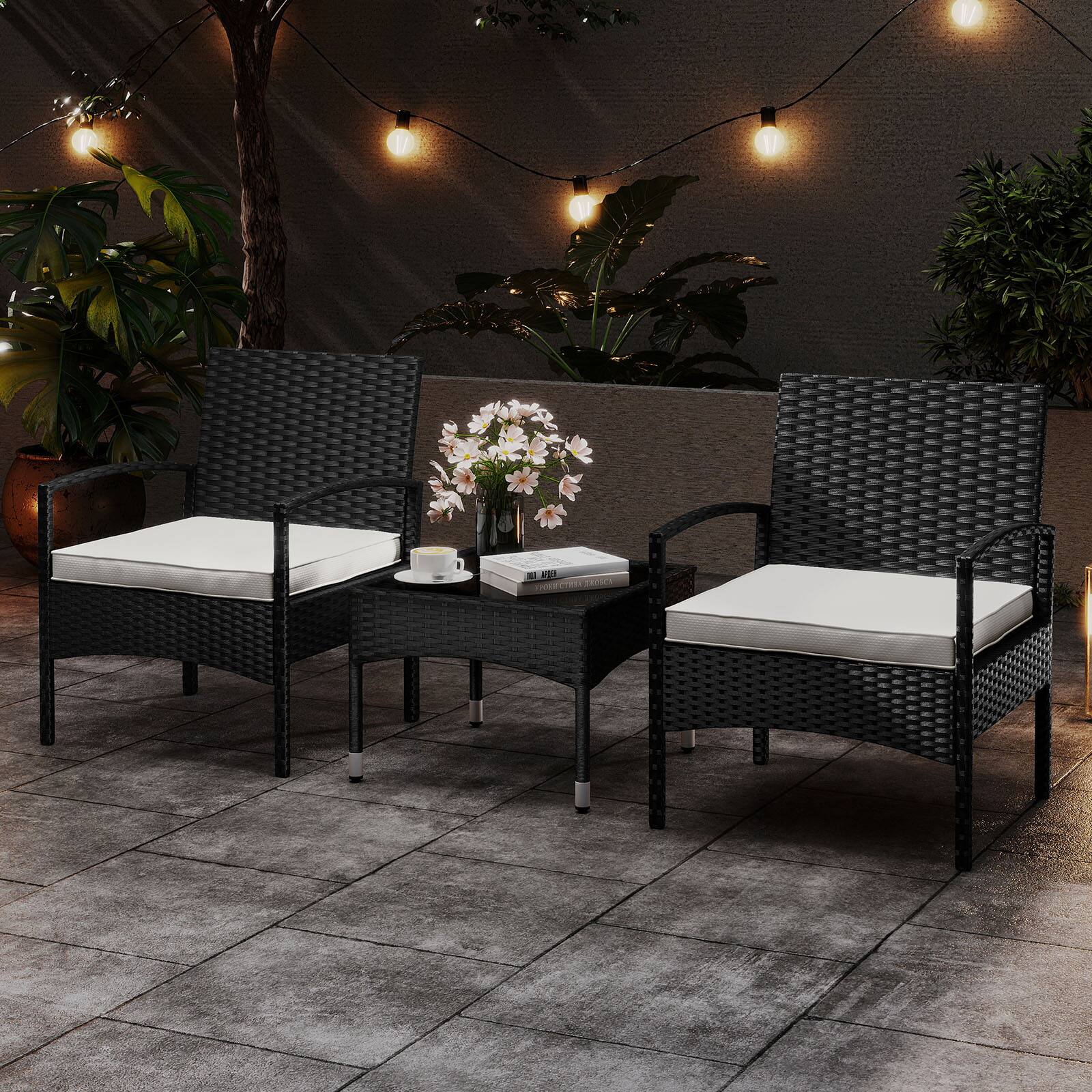 Alt View 8. Ecooso - 3-Piece Patio Rattan Bistro Set with Table - Black.