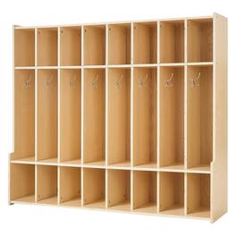 VEVOR - 8-Section Kids Coat Locker, Wooden Toddler Cubby Storage Organizer with 16 Hooks & Anti-Tip Kit, Modern Kid Coat Cubbies - Natural Wood