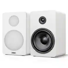 Front. Pyle - Pyle 6.5” 2-Way HiFi Home Theater Wired Bookshelf Speakers - FiberGlass Cone with Wall Mount Brackets (White) - White.