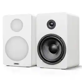 Pyle - 6.5” 2-Way HiFi Home Theater Wired Bookshelf Speakers - FiberGlass Cone with Wall Mount Brackets - White