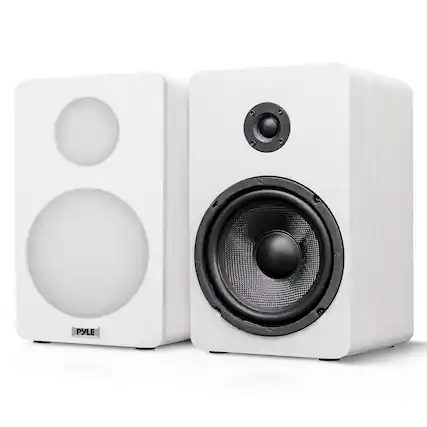 Front. Pyle - Pyle 6.5” 2-Way HiFi Home Theater Wired Bookshelf Speakers - FiberGlass Cone with Wall Mount Brackets (White).