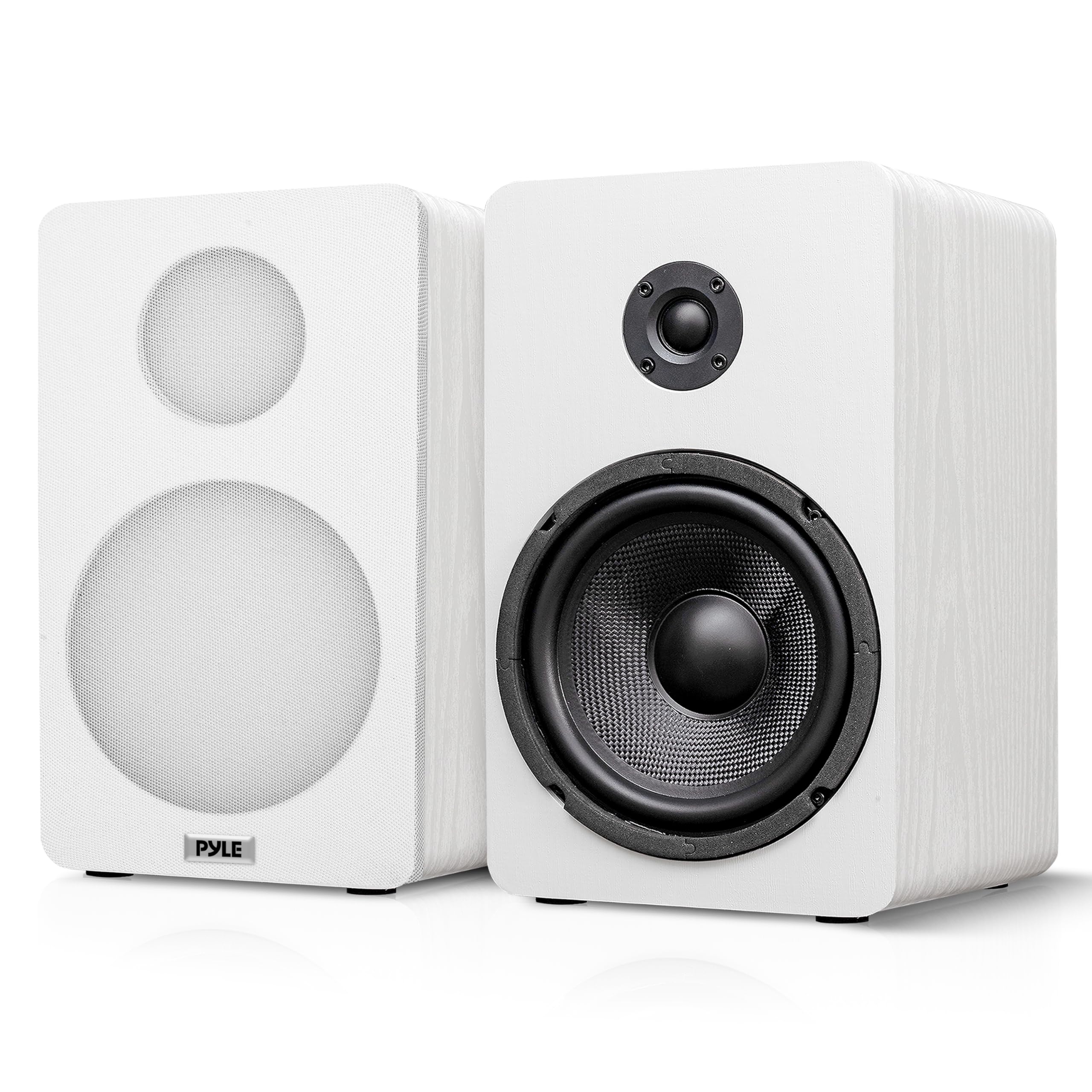 Front. Pyle - Pyle 6.5” 2-Way HiFi Home Theater Wired Bookshelf Speakers - FiberGlass Cone with Wall Mount Brackets (White).