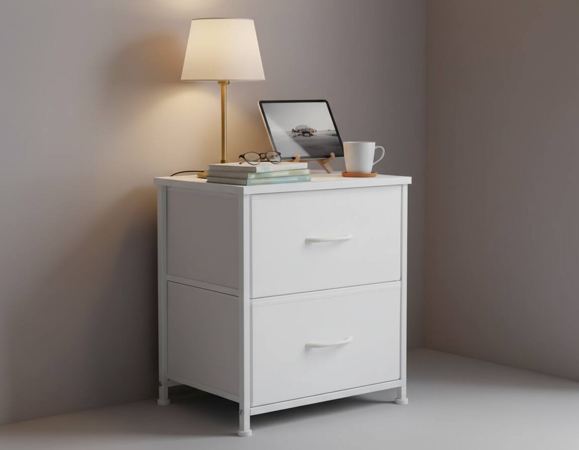 Alt View 4. AOITUN - Nightstand Set with 2 Storage Drawers - Ideal for Dorm or Bedroom - Perfect for Daily Use and Storage Needs - White.