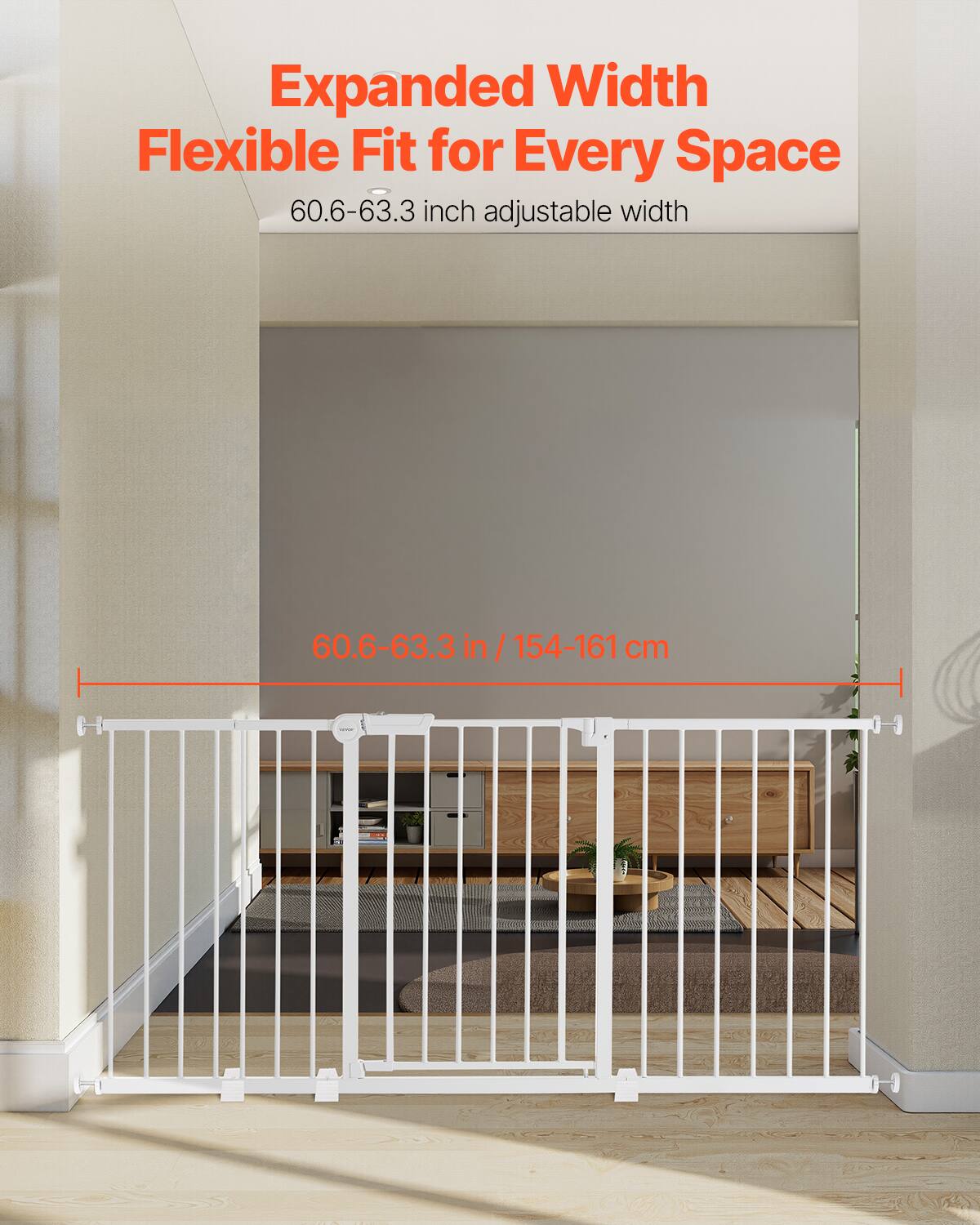 Expanded Width Flexible Fit for Every Space  
60.6-63.3 inch adjustable width  
60.6-63.3 in / 154-161 cm