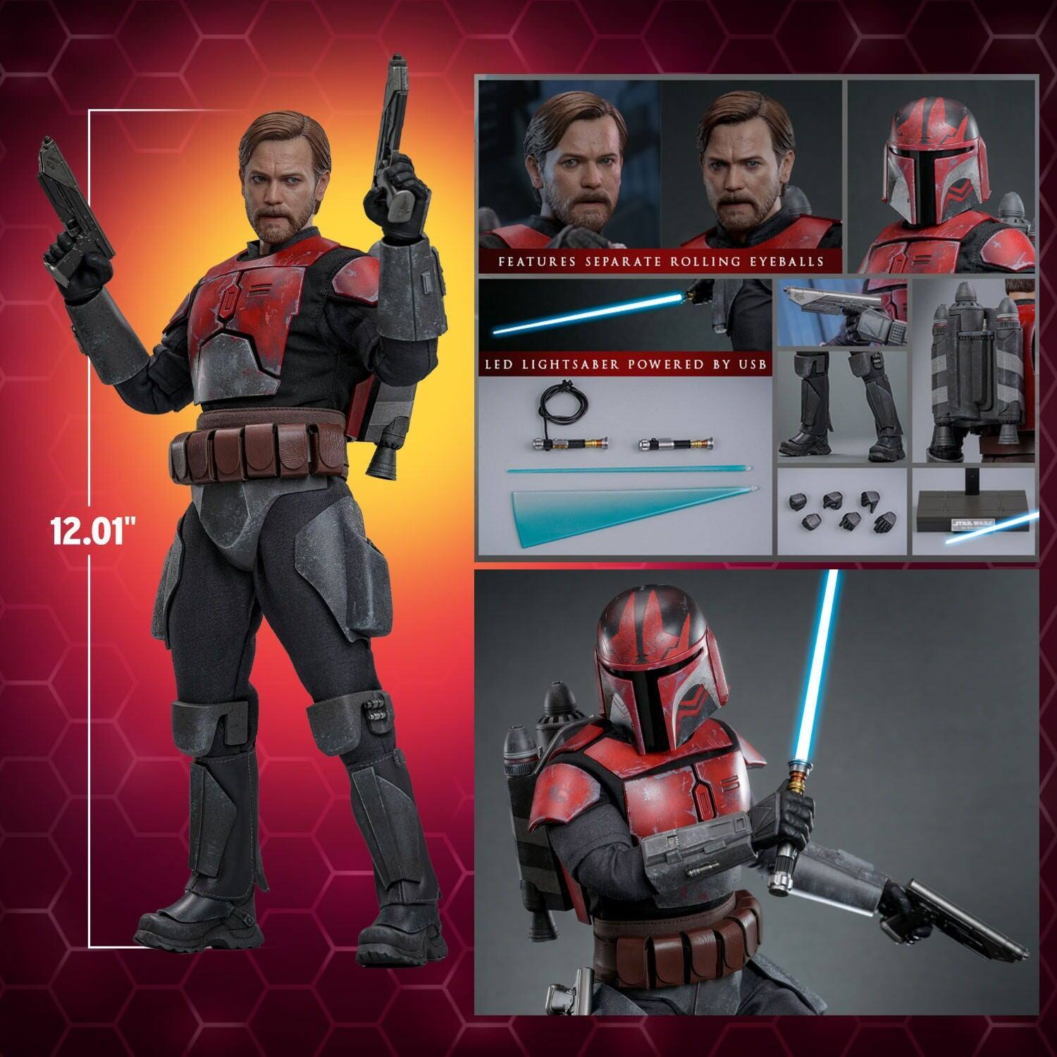FEATURES SEPARATE ROLLING EYEBALLS  
LED LIGHTSABER POWERED BY USB  
12.01"