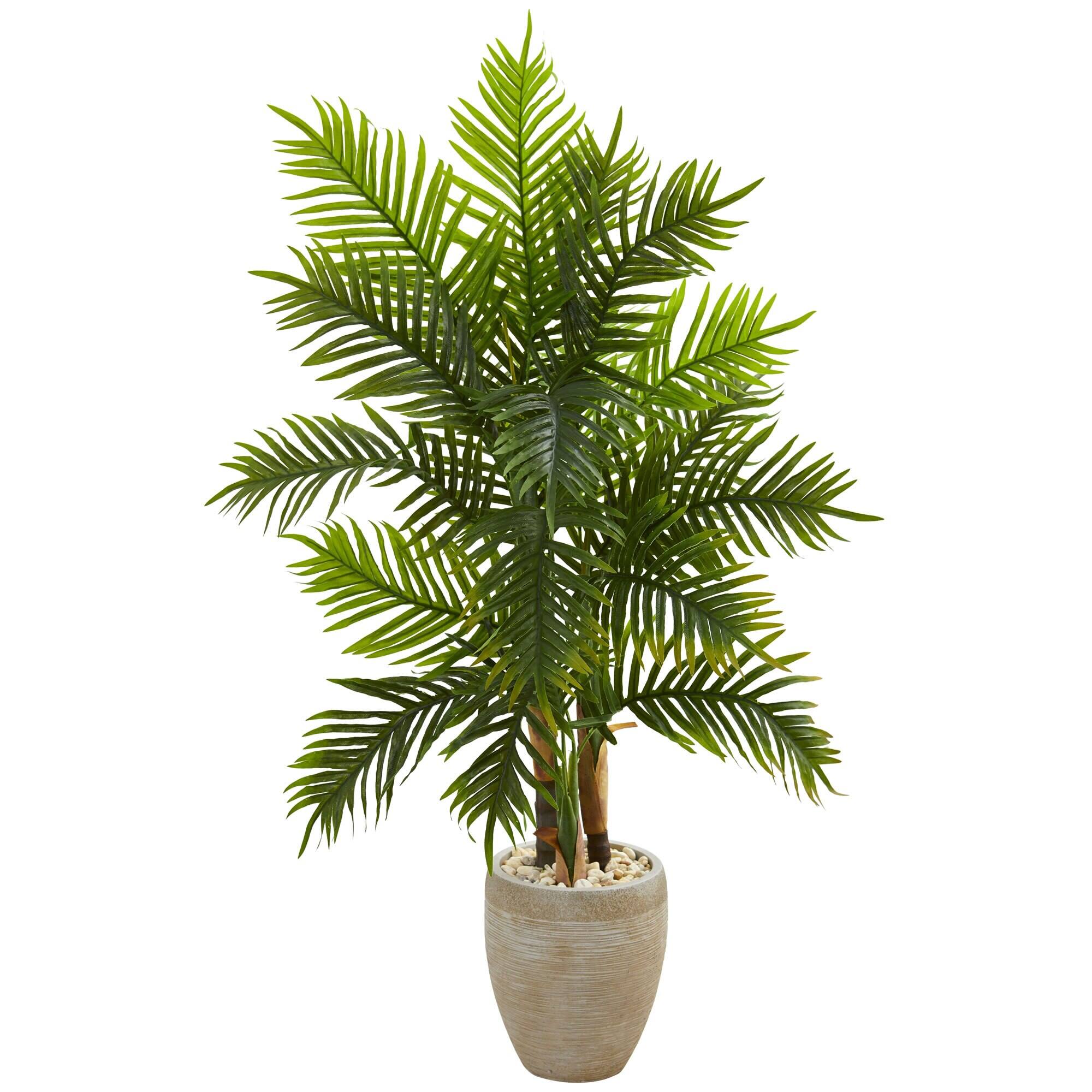 Front. BreeBe - 5' Areca Palm Artificial Tree in Sand Colored Planter - Green.
