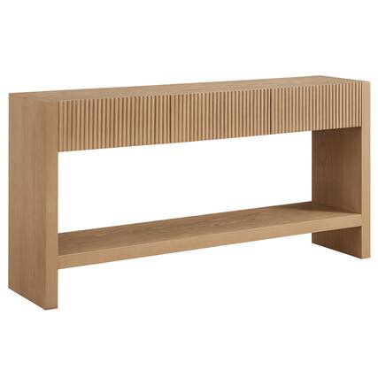Front. Hudson&Canal - Manzanita 60" Wide Rectangular Solid Wood Fluted Console Table - Tan.