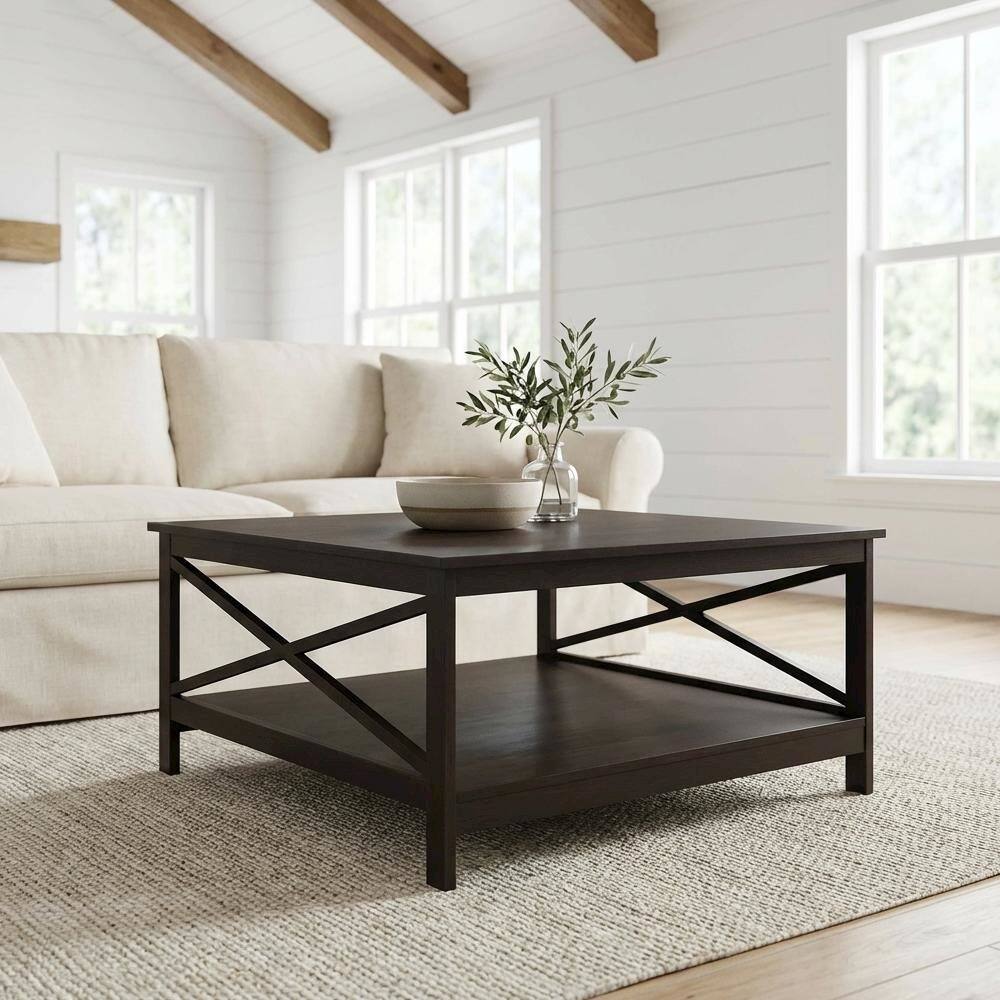 Left. FurniFact - Espresso Coffee Table with MDF Construction and Sturdy Design for Living Room - Espresso.