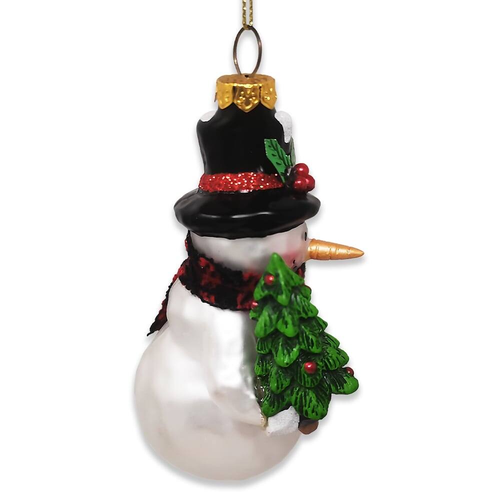Left. OrnamentallyYou - Comfy Snowman and Radiant Christmas Tree Blown Glass Holiday Ornament - Multi-colored.