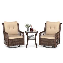 Costway - 3 PCS Patio Furniture Set with 2-Tier Side Table and Cushions for Porch - Brown