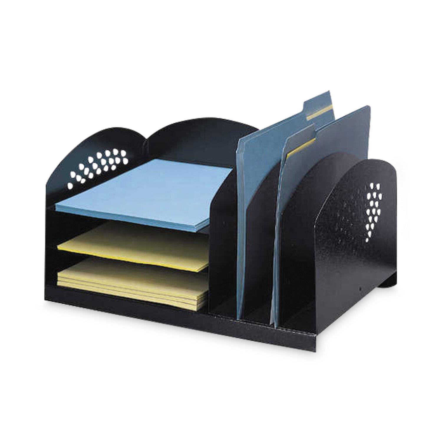 Angle. Safco - Safco 3 & 3 Combination Rack Desktop Organizers 6 Compartment 3 Divider 3 Tier 8.25 x 16.25 x 11.25 Desktop Black Steel - Black.