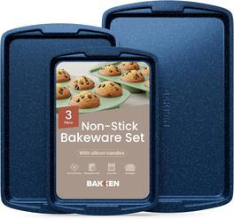Bakken- Swiss - BAKKEN 3-Piece Baking Pan Set – Nonstick Carbon Steel, Oven Safe to 450°F, PTFE-Free - Blue Marble