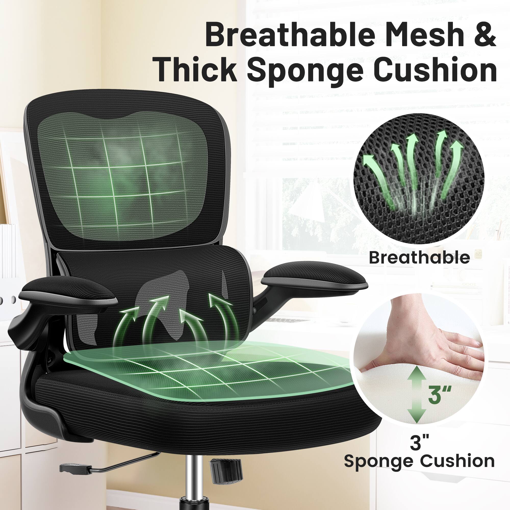 Breathable Mesh & Thick Sponge Cushion  
3" Sponge Cushion