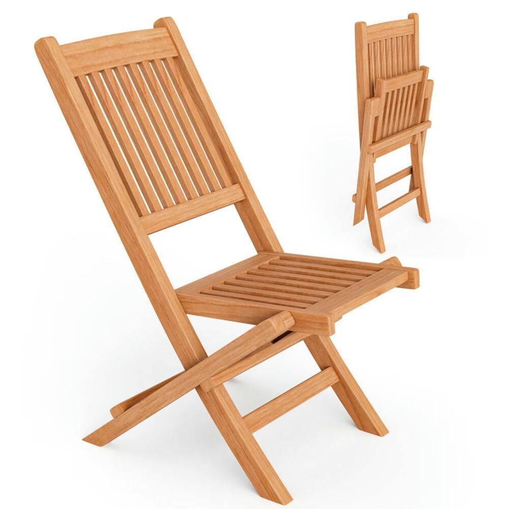 Back. Pefilos - Teak Wood Patio Folding Dining Chair, Folding Dining Chair with Slatted Seat, Space-Saving Dining Chair for Outdoor - Brown.
