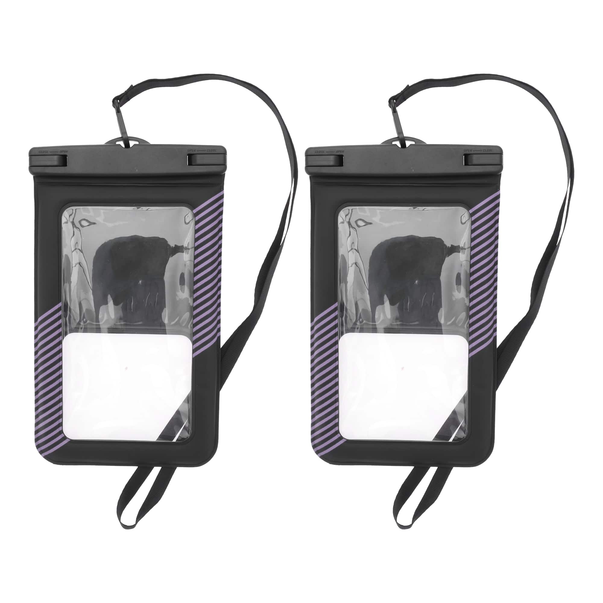 Unique Bargains - 2pcs Half Stripe Mobile Waterproof Bag Universal Waterproof Case Compatible for Phone 5.51"x9.06" - Black Purple