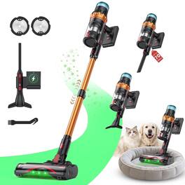 TECHRISE - 58kPa/680W Cordless Vacuum Cleaners for home, 70Mins Long Runtime, Anti-Tangle, Self-Standing for Pet Hair - Blueblack & Gold