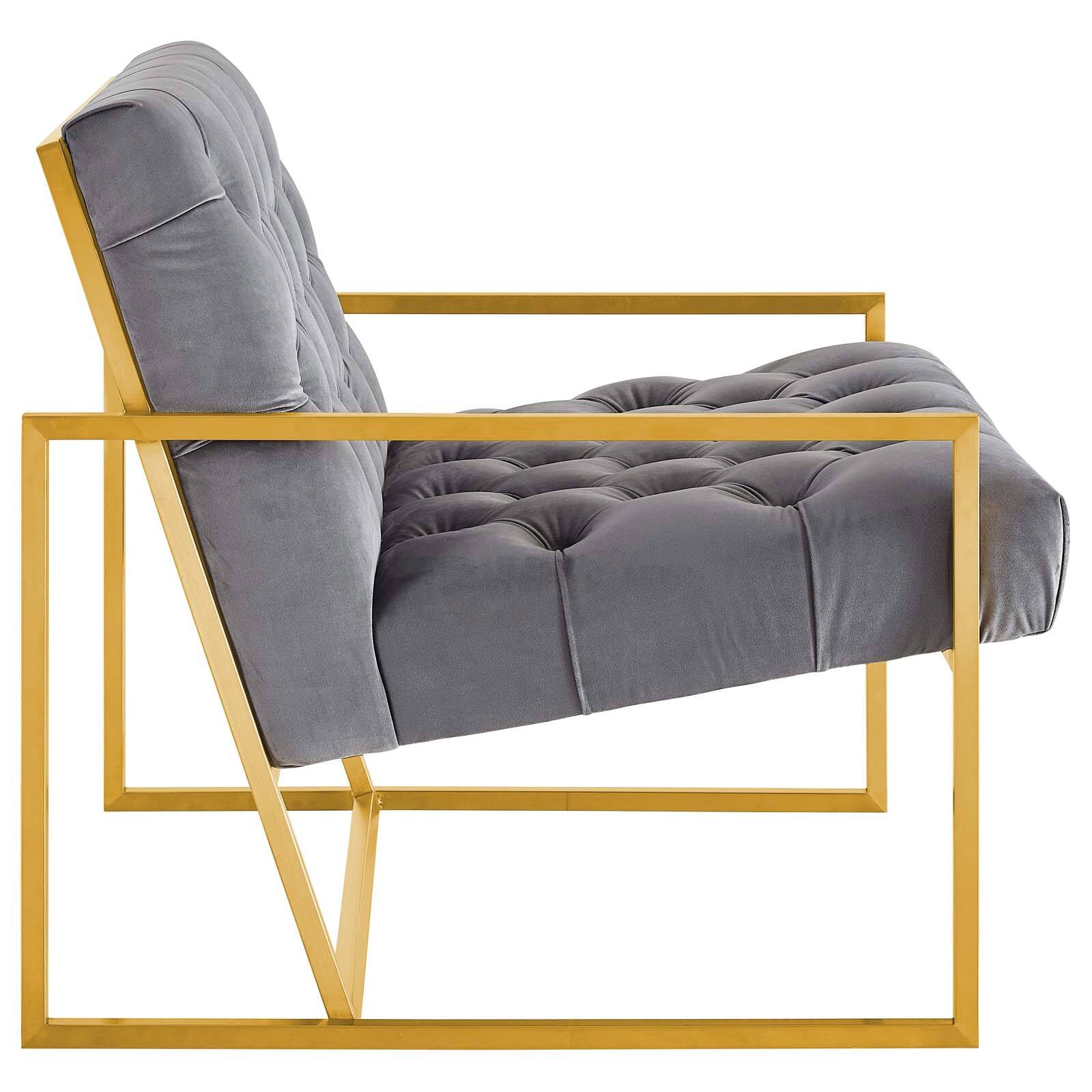 Back. Modway - Bequest Gold Stainless Steel Performance Velvet Accent Chair by Modway - Gray.