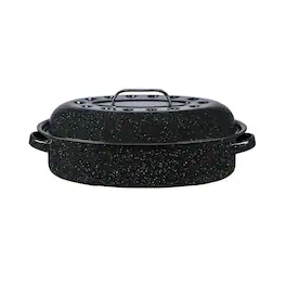 Granite Ware - Covered Oval Roaster, 15-Inch, 10 Lb Capacity - Speckled Black