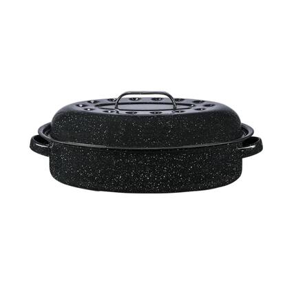 Front. Granite Ware - Granite Ware Covered Oval Roaster, 15-Inch, Speckled Black, 10 Lb Capacity - Speckled Black.