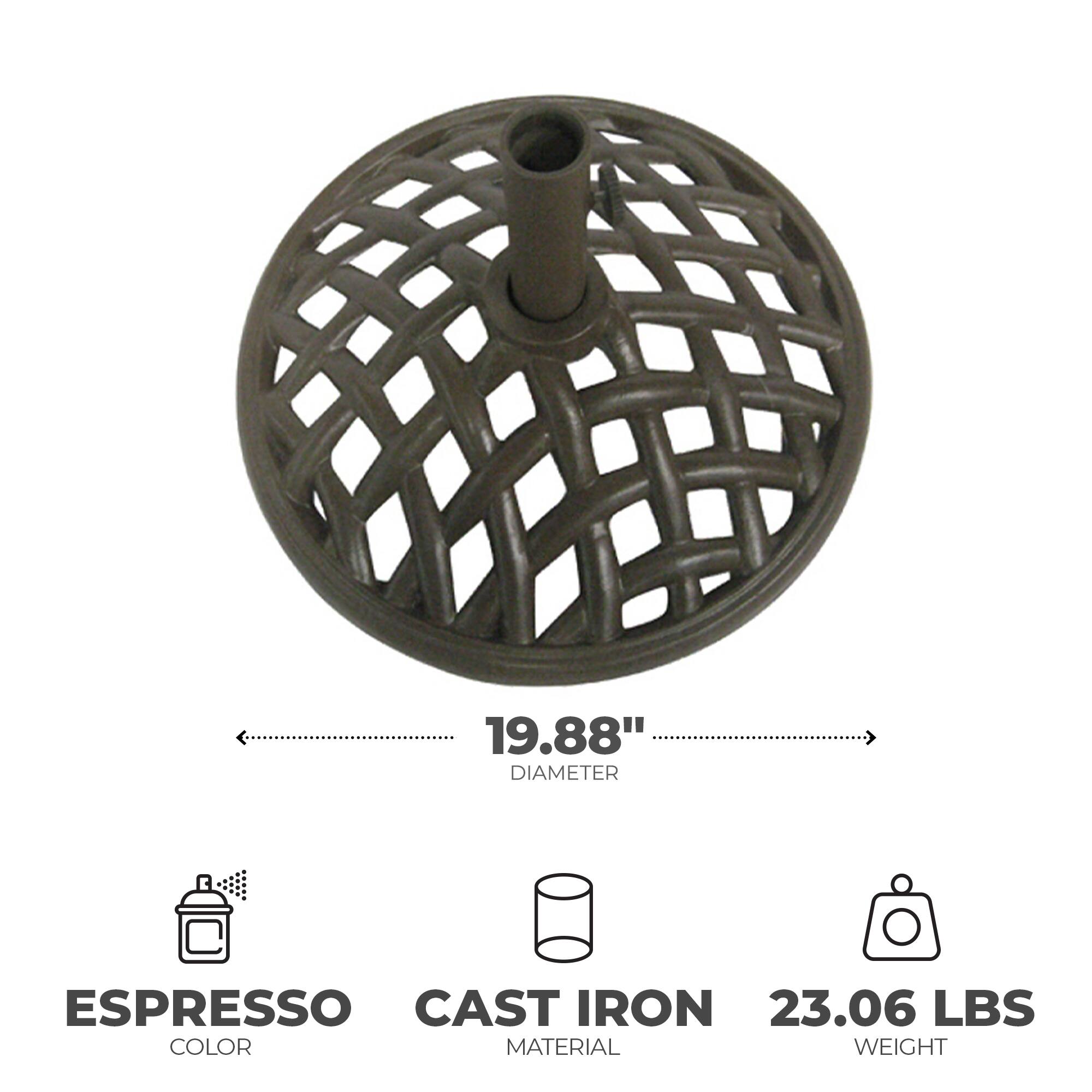 19.88" DIAMETER ESPRESSO CAST IRON 23.06 LBS COLOR MATERIAL WEIGHT