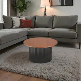 Hivvago - Contemporary Round Coffee Table with Robust Wooden Frame and Surface - Walnut, Black