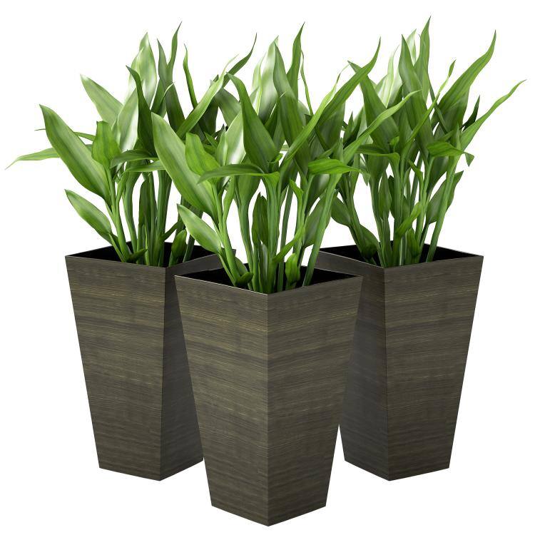 Front. PULUZ - Set of 3 Tall Planters, 28 inch Outdoor Planter w/ Drainage Holes, Faux Wood Plastic Flower Pots, Plants NOT Included - Dark Brown.