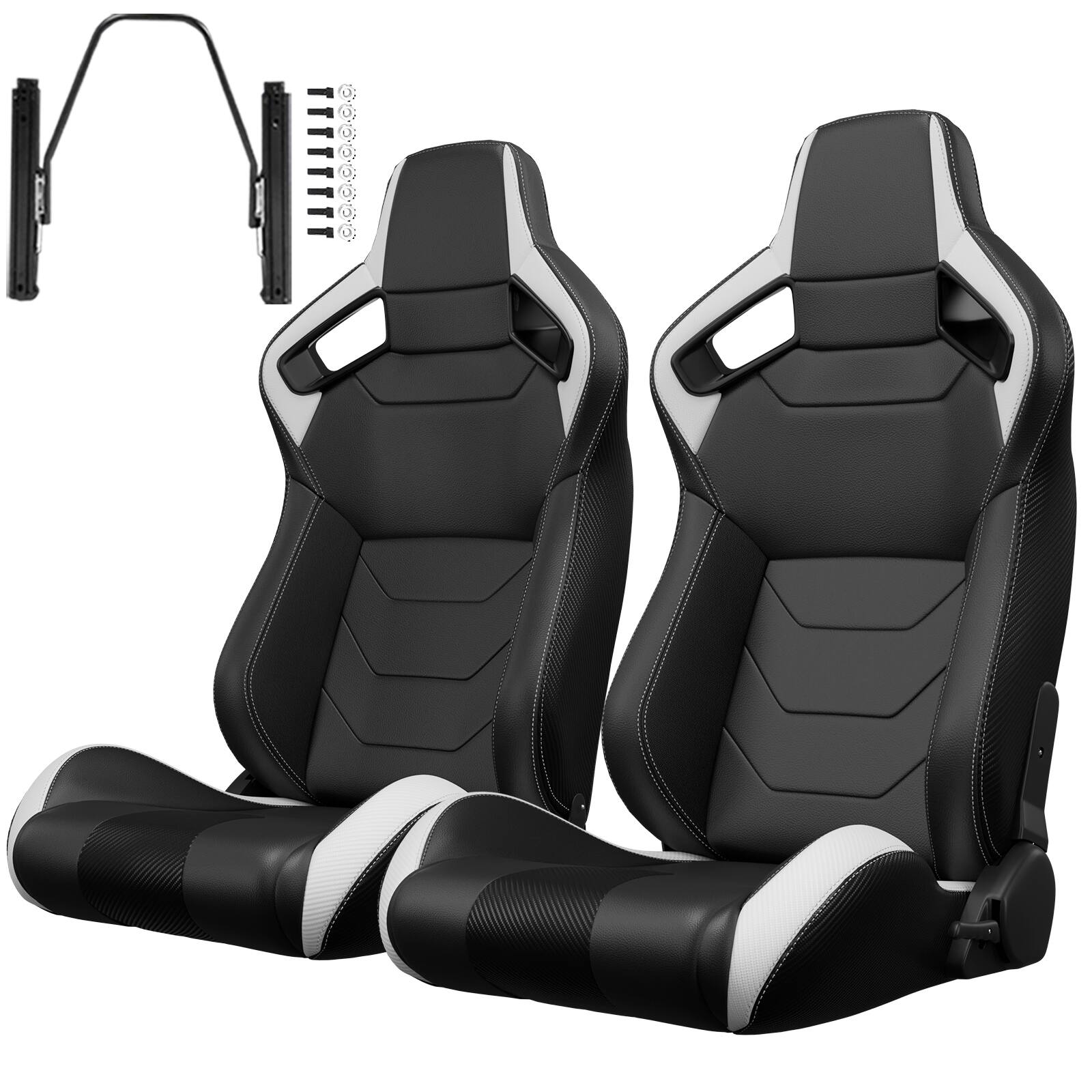 Left. LOVMOR - 2-Piece Universal Bucket Racing Seat Set with Dual Lock Sliders, 90 to 180 Recline, Brackets Not Included - White.