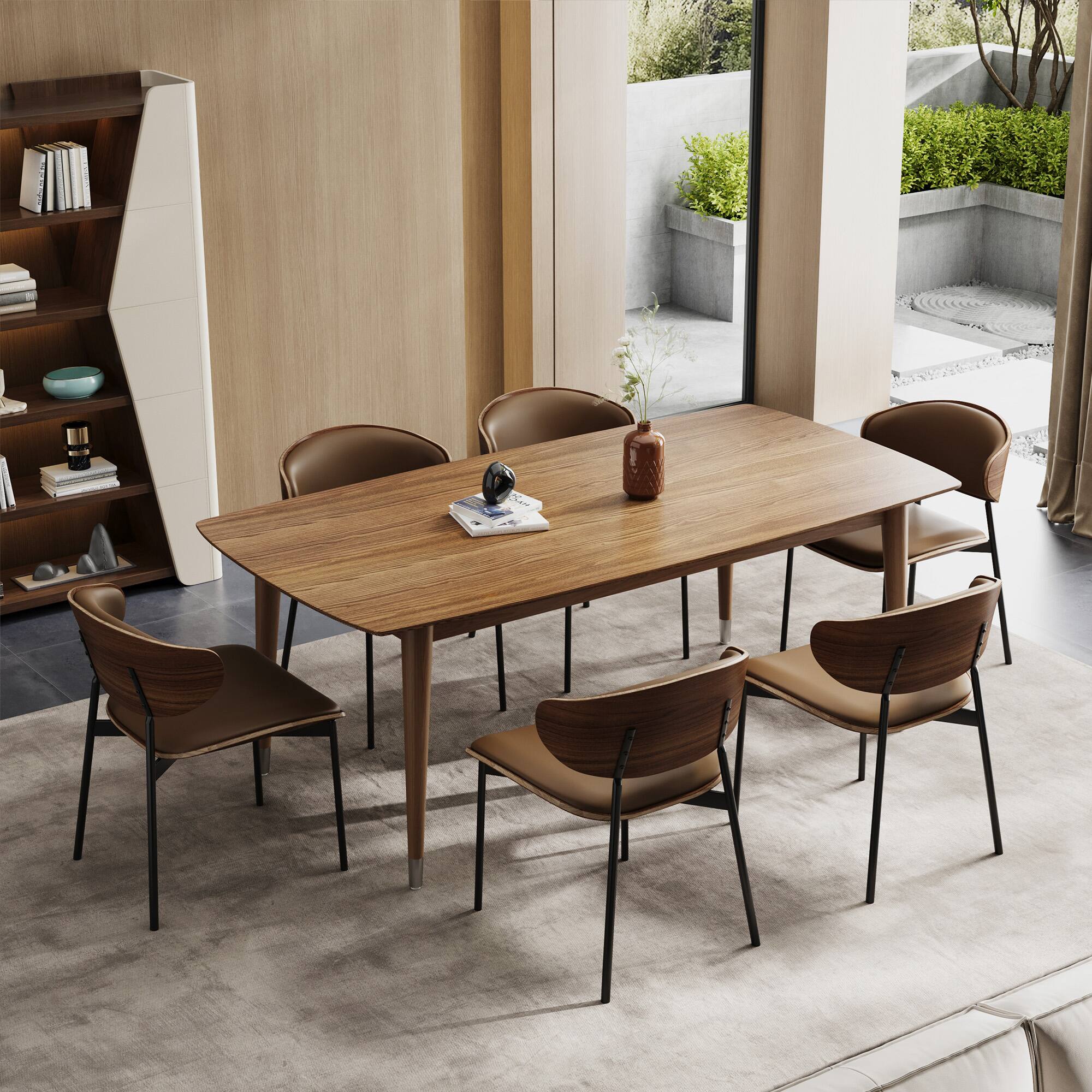 Back. luck idea - 62.9" Dining Table & Desk with Wood Grain Top and Solid Wood Legs - Walnut Color.