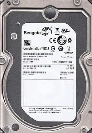Seagate
R E106814
SERIAL
Constellation ES.3 0,0017
20
MODEL NUMBER: ST40000X000
Product of Thailand
DATE: 13464
WWN: 50000501633
PN: 1CL160-570
VOC AUPS 0.76.A +120 0.99.A
SN: Z120M2K0
FW: CC44
SITE: YK
HDD Mfg by Seagate Technology LLC
Exropen Seagate Technology Kooloverienn 1110 The Netherlands
CON: 05/2013