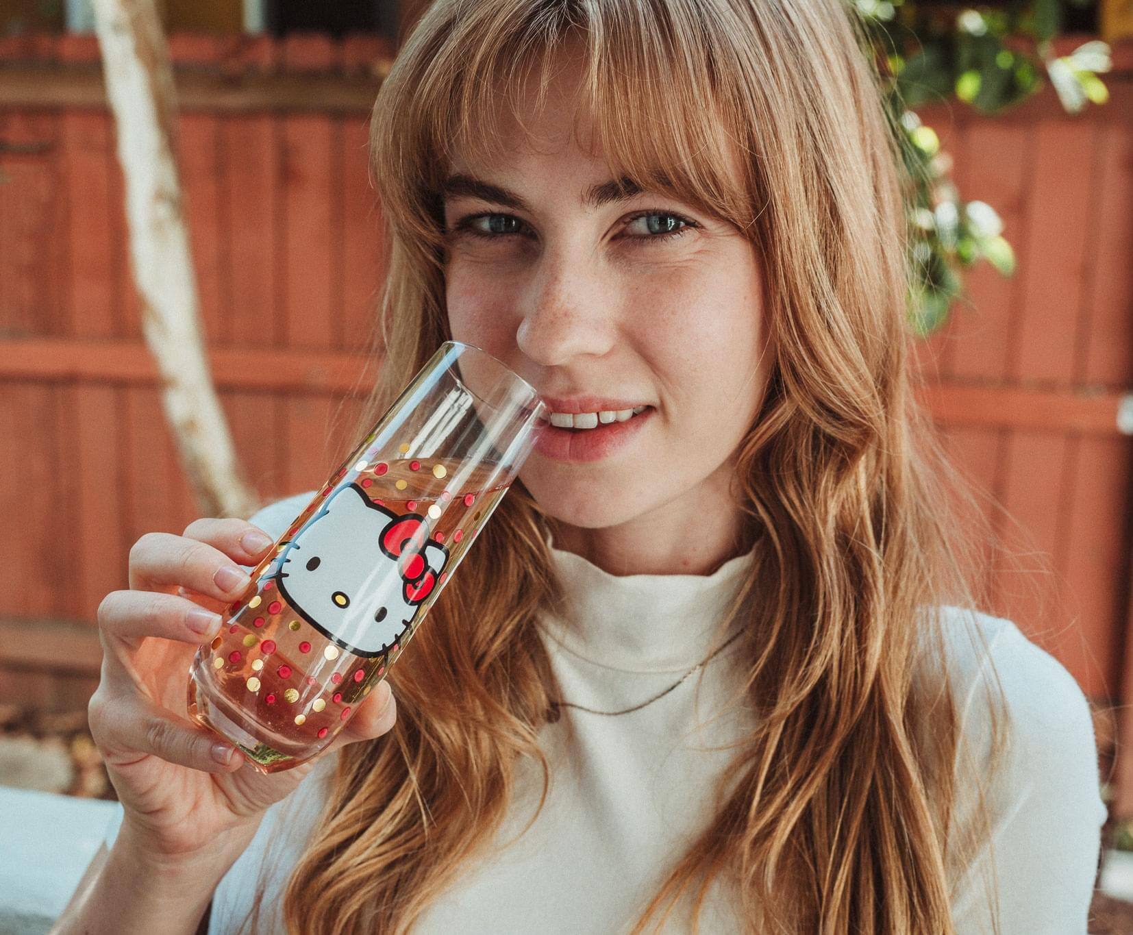 Alt View 2. Hello Kitty - Hello Kitty Polka Dot Portrait 9-Ounce Stemless Fluted Glassware | Set of 2 - Pink.