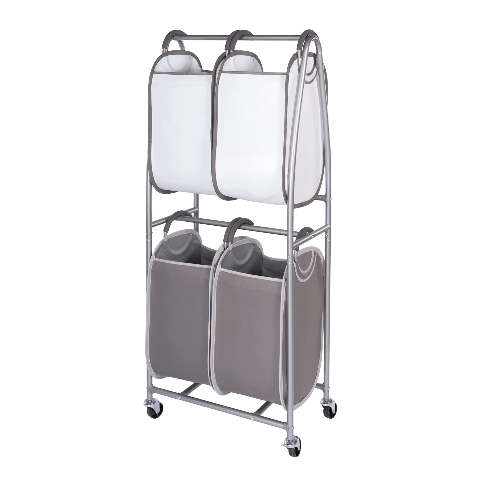 Front. DORLUKFU - Neatfreak - 2 Tier Vertical Rolling Laundry Cart - Rolling Storage Cart On Wheels With 4 x Tote Hampers For Laundry, - White and Charcoal.