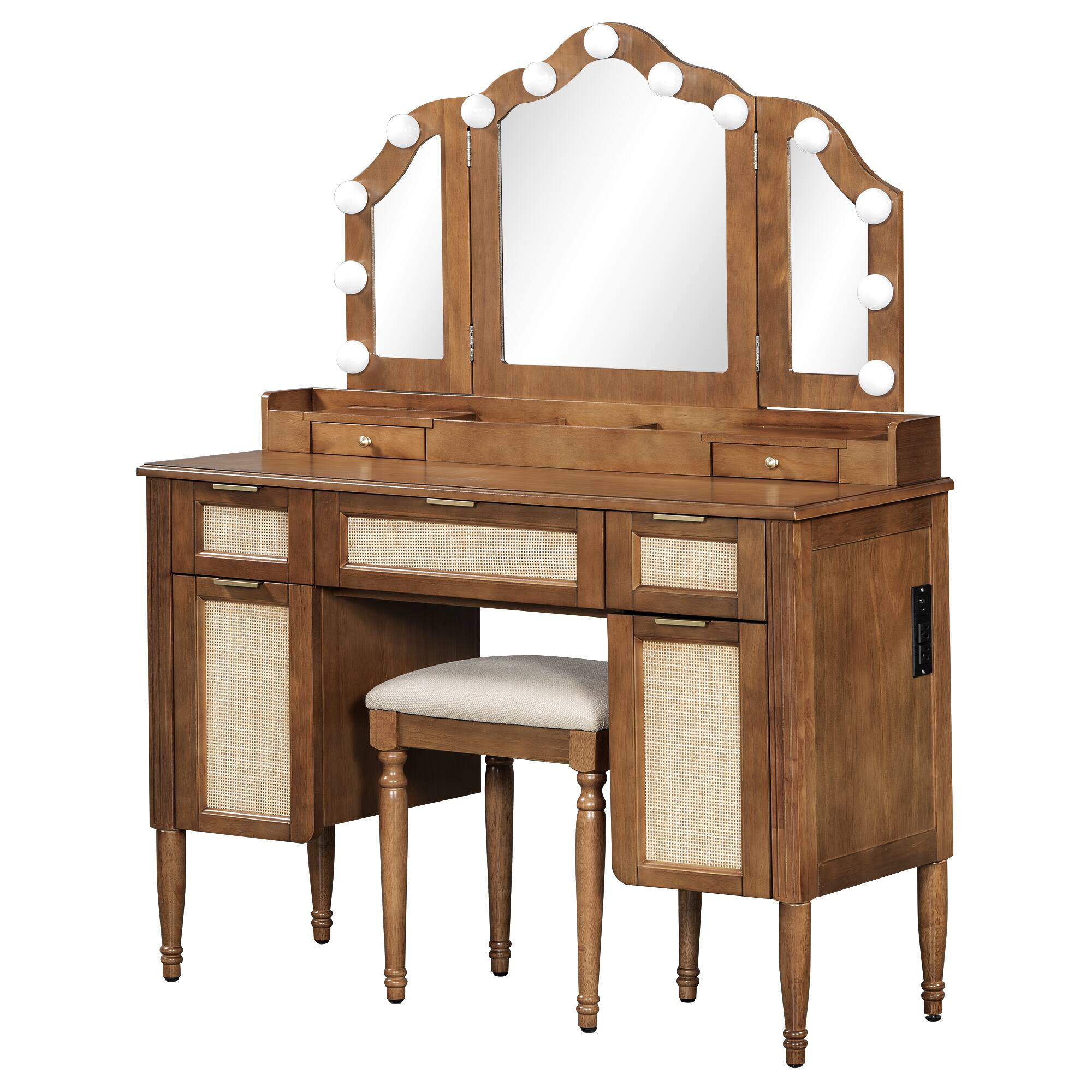 Alt View 1. Whisen - Dresser Makeup Vanity Table with Tri-Fold Mirror,13 Hollywood LED Lights,5 Drawers and Charging Station - Espresso.