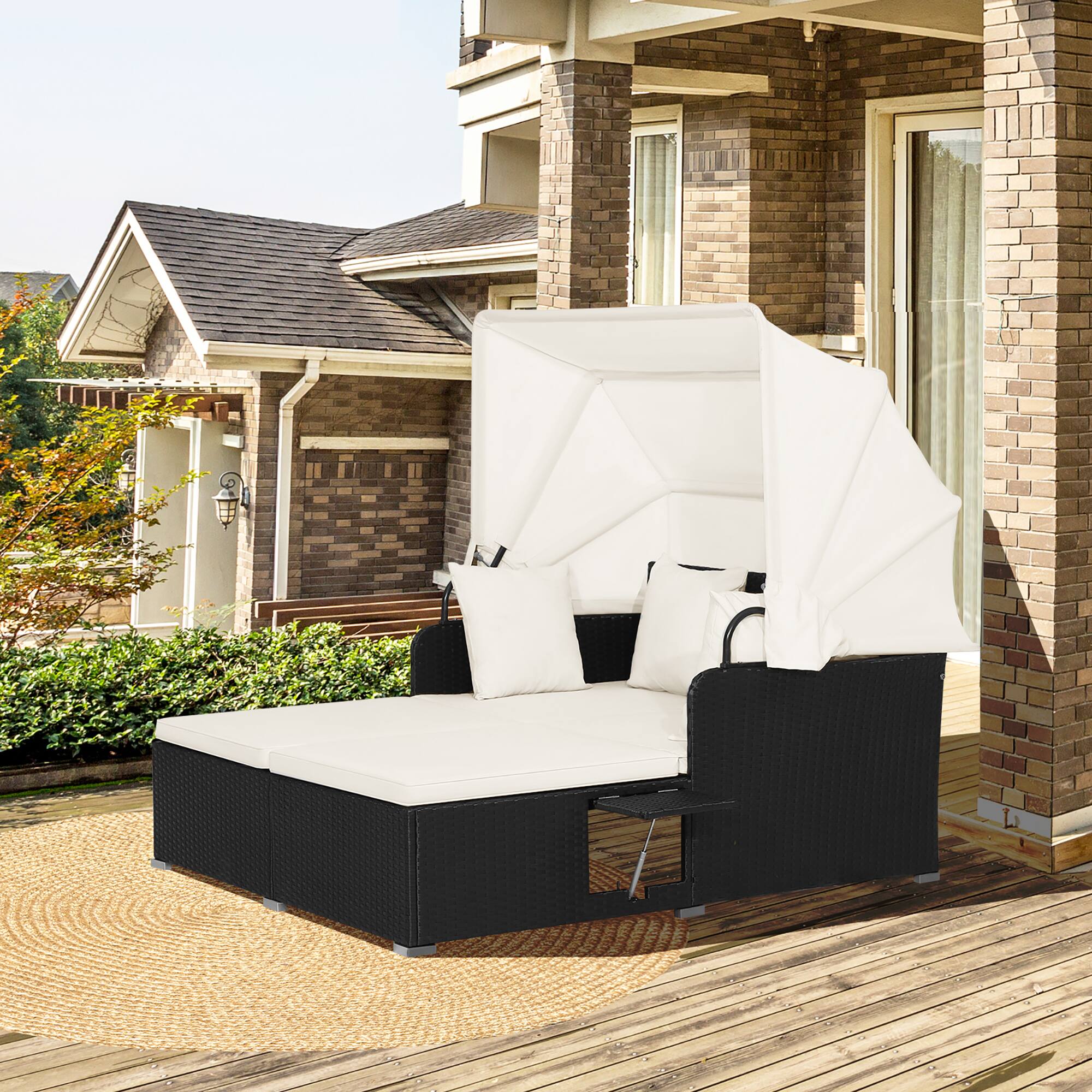 Alt View 3. Gymax - Gymax Patio Hand-Woven PE Wicker Daybed Outdoor Loveseat Sofa Set w/ Off White Cushions - Off White.