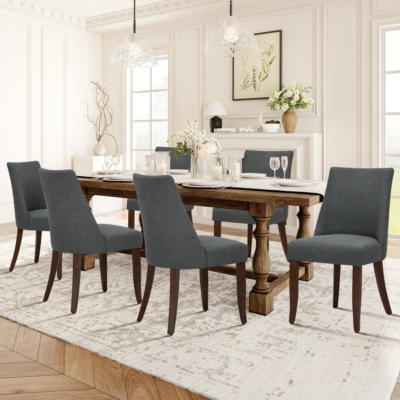 Dark Grey Set of 6 Upholstered Dining Chairs