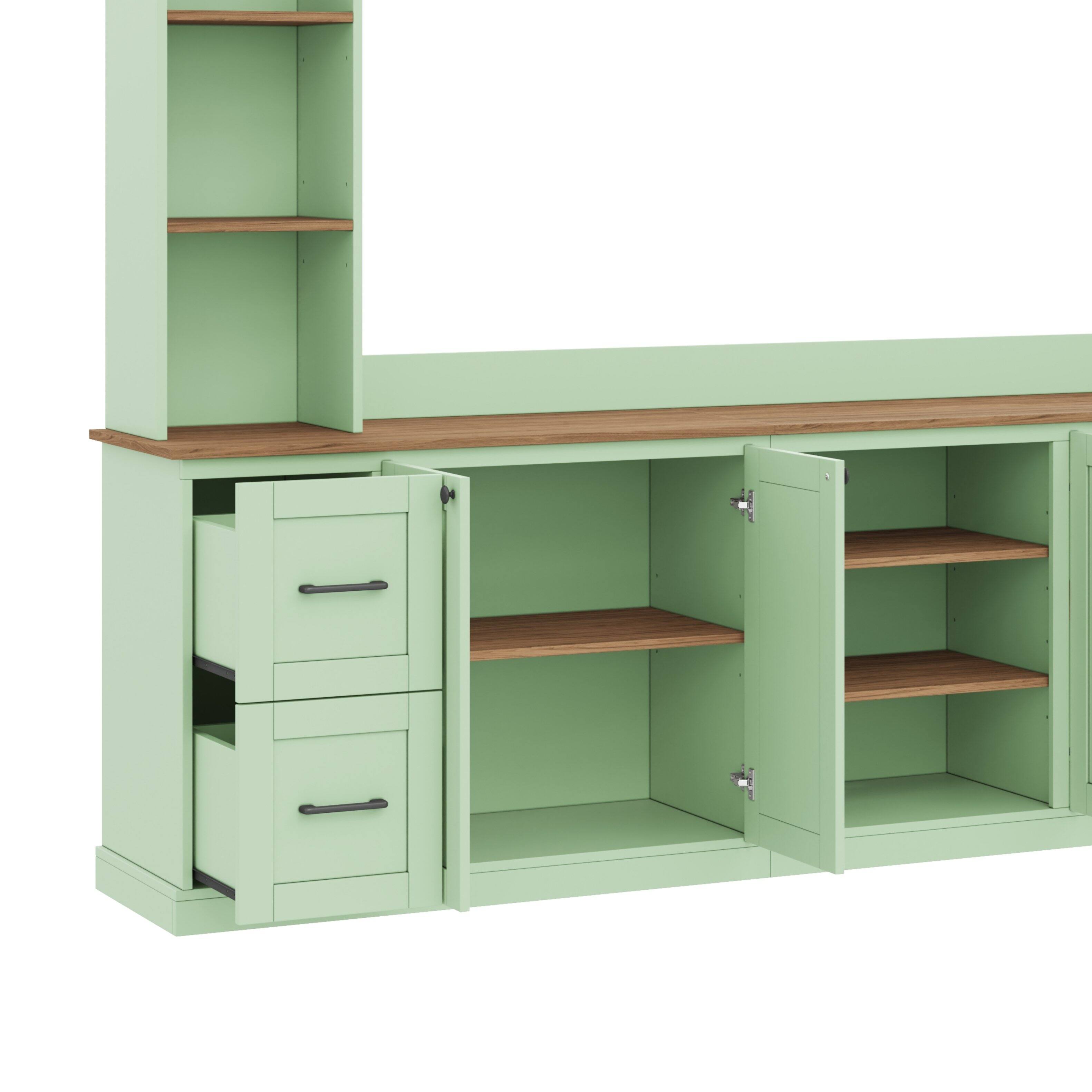 Back. Whisen - 70" 4-in-1 TV Stand, Entertainment Center Wall Unit with Storage Drawers and Bookshelf - Mint Green.
