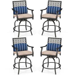 Costway - Set of 4 Patio Swivel Bar Stool Chairs Cushioned Pillow Armrest Rocking - Black