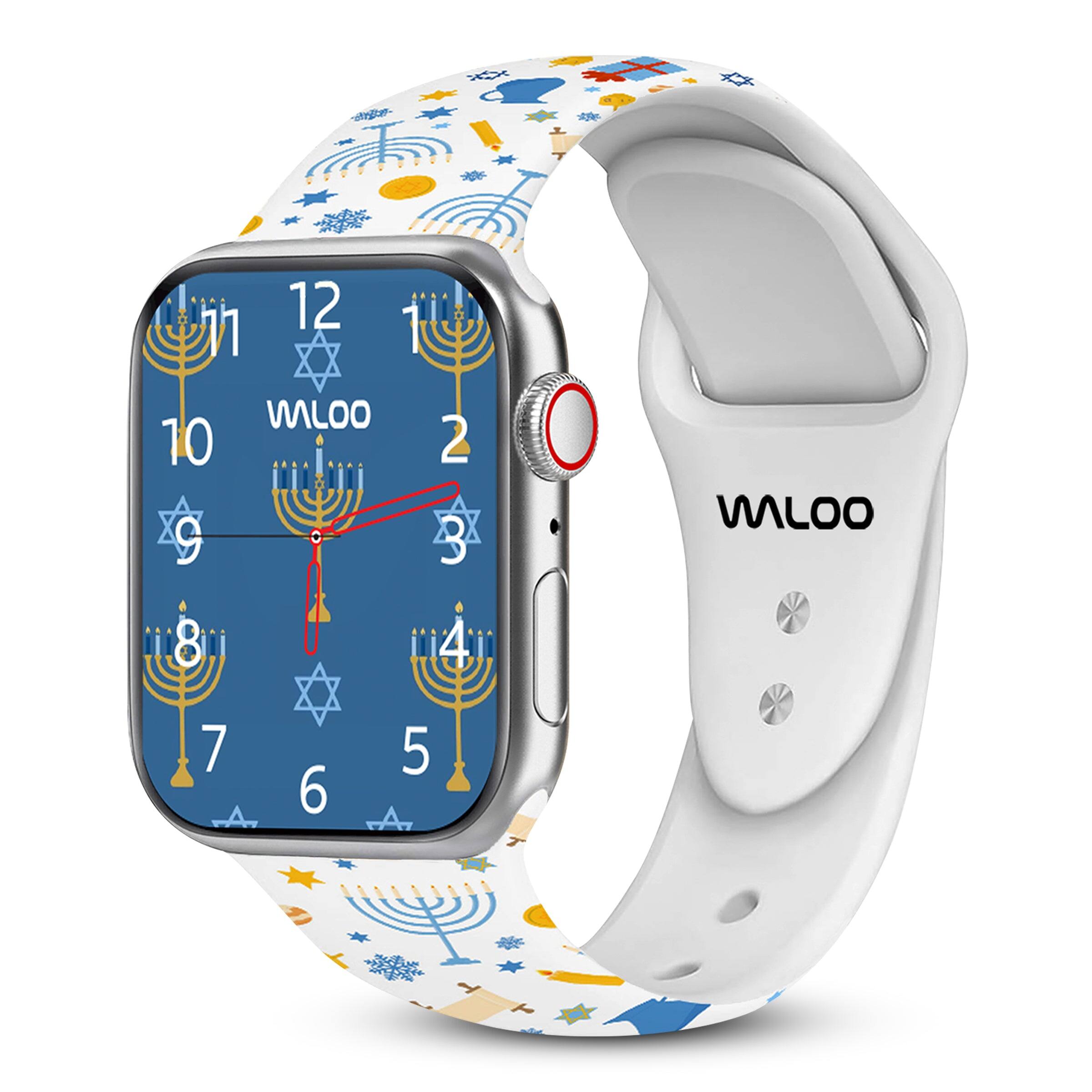 Waloo Hanukkah/Holiday Fun Silicone Sport Band For Apple Watch White ...
