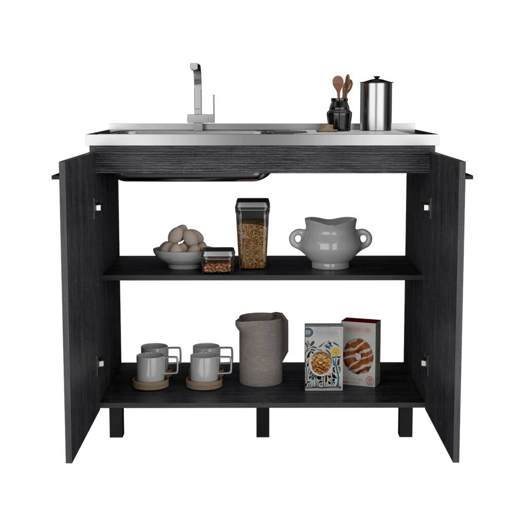 Alt View 2. Treevol Furniture - Utility Sink Cabinet,Sink Cabinet, Burwood, Smoky Oak - Gray.